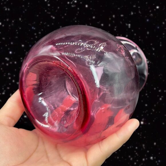 Vintage PILGRIM CRANBERRY Glass Vase Swirl Optic Hand Made USA Glass Hollow 5.5” - Picture 9 of 14